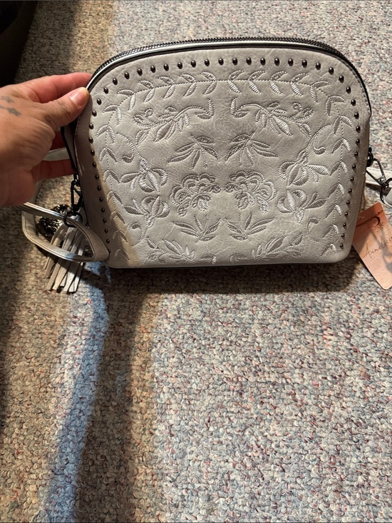 Anastasia Handbags - Anastasia Silver Floral Embroidered Crossbody Bag